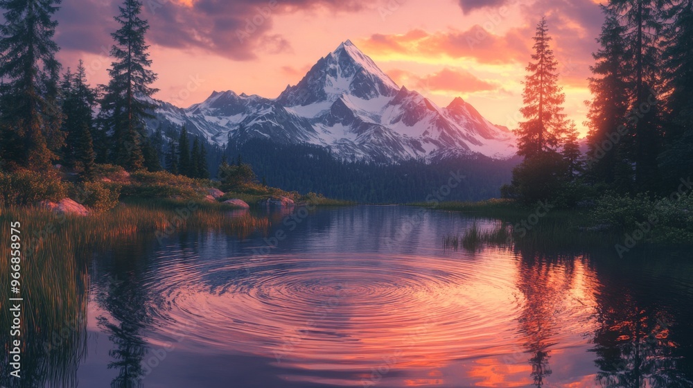 Serene Mountain Lake at Sunset with Ripples Serene Mountain Lake at Sunset with Ripples