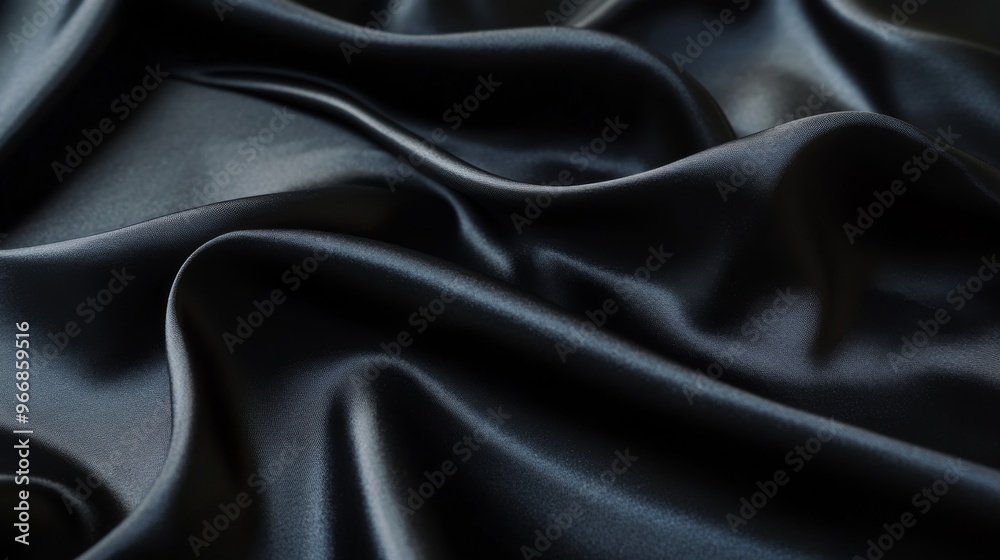 Fototapeta premium Luxurious black silk satin fabric is gently draped, creating smooth folds that highlight its rich texture and sheen, embodying elegance and sophistication