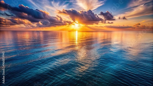 Fototapeta Naklejka Na Ścianę i Meble -  Scenic sunset over calm sea with high angle view