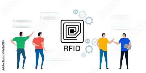 RFID radio frequency identification wireless ID antenna symbol people discuss technology concept