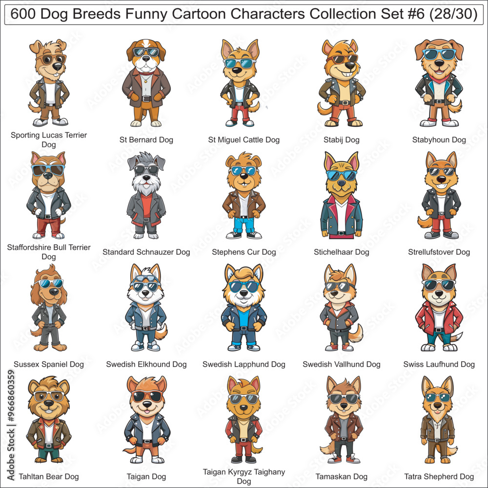 Obraz premium Dog Breeds Funny Cartoon Characters Collection Set of 600 Dog Faces Isolated Part 28