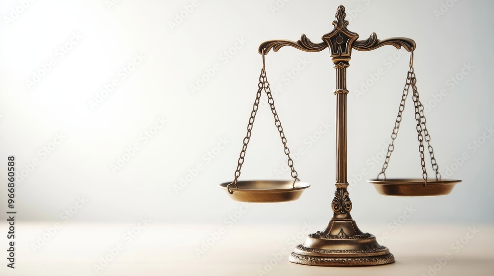 A polished set of metallic scales of justice is displayed against a clean white background, emphasizing themes of fairness, balance, and the legal system in a professional context A polished set of metallic scales of justice is displayed against a clean white background, emphasizing themes of fairness, balance, and the legal system in a professional context