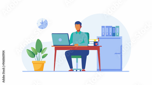 Dynamic Business Professional: Modern Desk Workspace with Laptop & Documents Vector Illustration