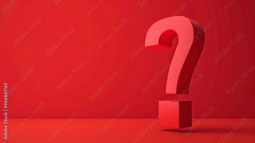 A large, 3D red question mark against a red background, creating a sense of mystery and intrigue. A large, 3D red question mark against a red background, creating a sense of mystery and intrigue.