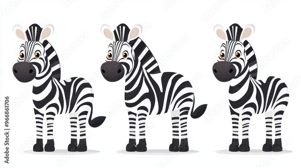 Obraz premium Cute Cartoon Zebra Character Illustration Set