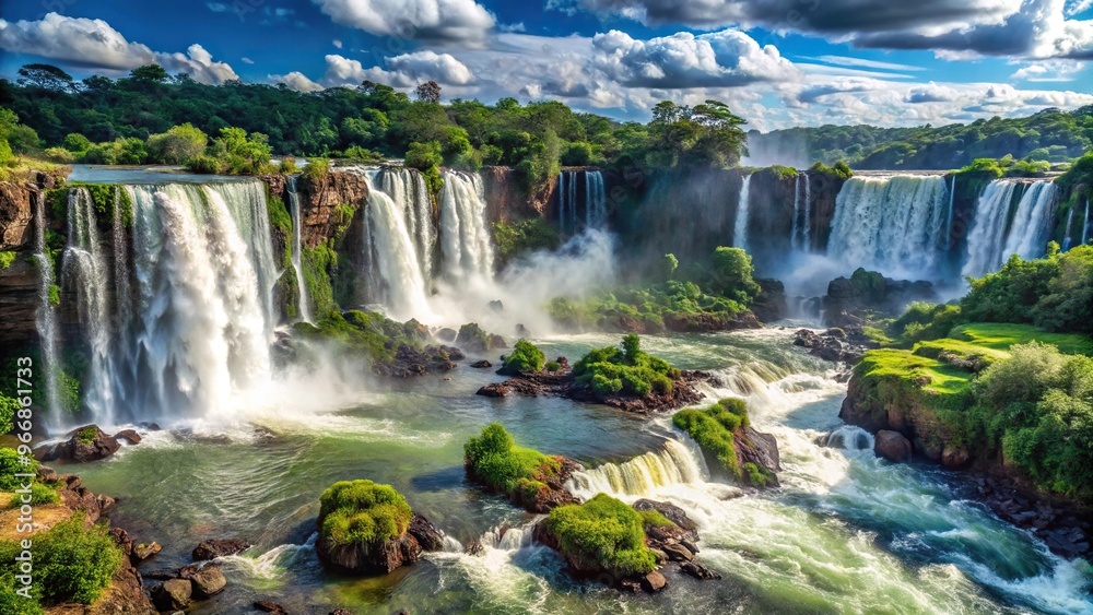 Scenic view of Iguazu Waterfalls at sunset, seen from Brazilian side Scenic view of Iguazu Waterfalls at sunset, seen from Brazilian side