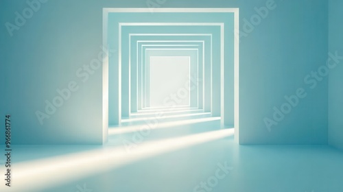 Abstract Blue Minimalist Corridor with Light