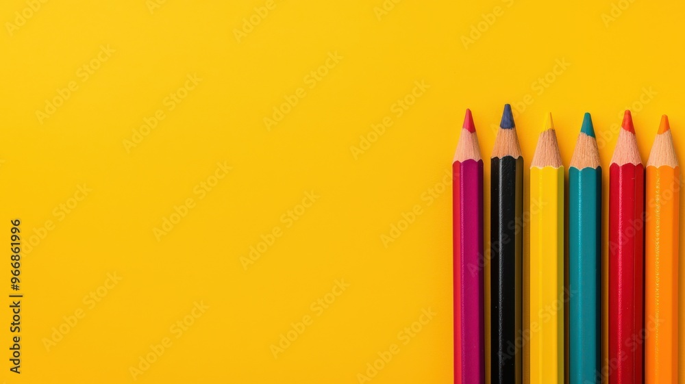 A vibrant composition of colored pencils against a bright yellow background, perfect for creative projects and artistic inspiration. A vibrant composition of colored pencils against a bright yellow background, perfect for creative projects and artistic inspiration.