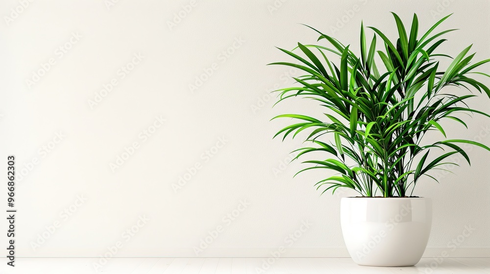 Fototapeta premium A beautiful plant is placed on a clean and pure white background. The plant shows its lush green leaves and perhaps some delicate stems. The contrast between the vibrant plant and the plain white back