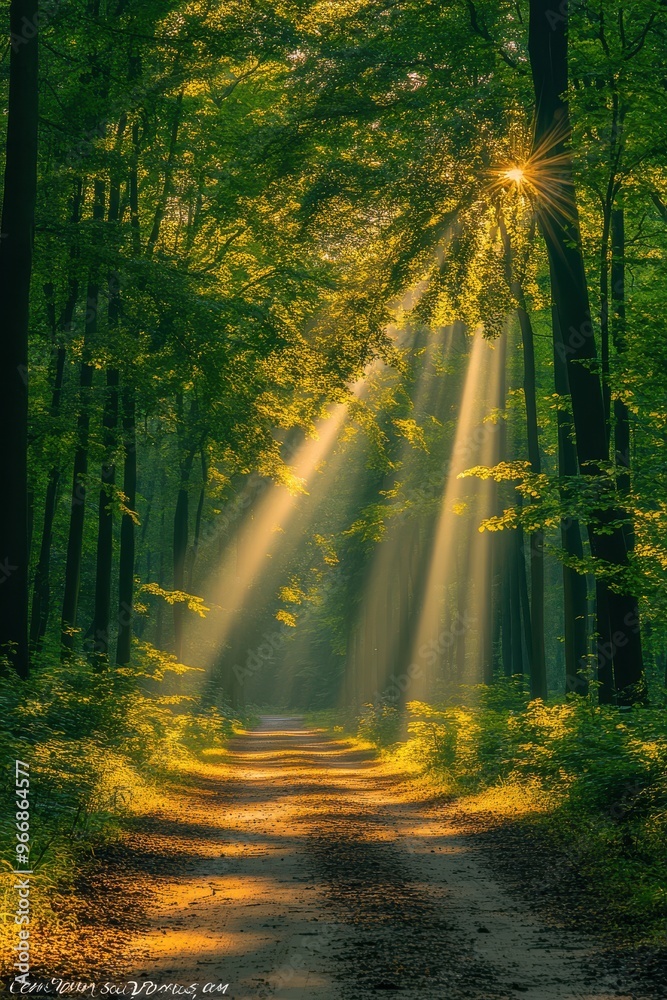 Forest Road Illuminated by Sunrays Forest Road Illuminated by Sunrays
