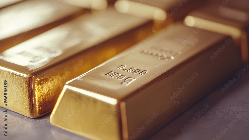 Close-up of shiny gold bars stacked elegantly, symbolizing wealth, luxury, and investment opportunities in precious metals. Close-up of shiny gold bars stacked elegantly, symbolizing wealth, luxury, and investment opportunities in precious metals.