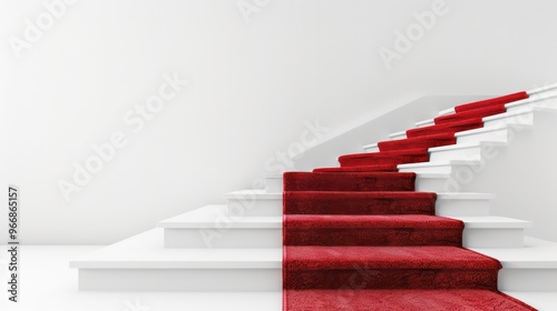 White stairs with red carpet leading up to a blank wall.