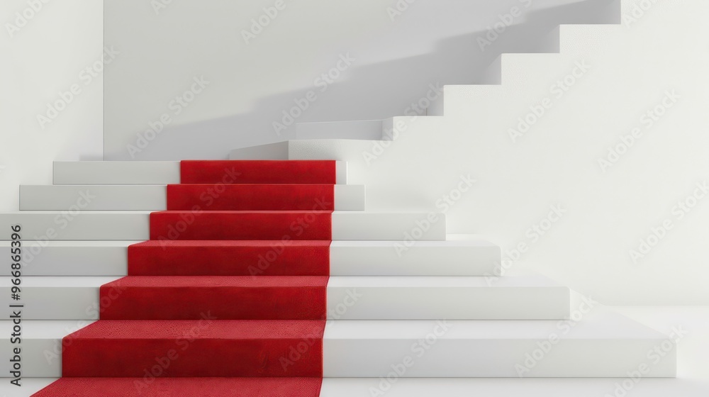 A red carpet leads up a white staircase, symbolizing success, achievement, and the path to greatness. A red carpet leads up a white staircase, symbolizing success, achievement, and the path to greatness.