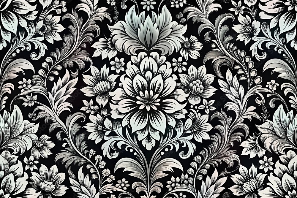 Seamless black and white floral pattern background Seamless black and white floral pattern background