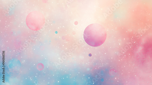 A soft pink and blue banner with circles and dots. The background has a colorful, speckled look, like tiny bubbles.