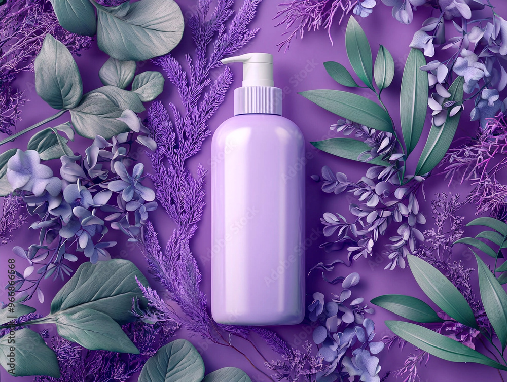 bottle of perfume with flowers, Sample of shampoo bottles in the middle of nature bottle of perfume with flowers, Sample of shampoo bottles in the middle of nature