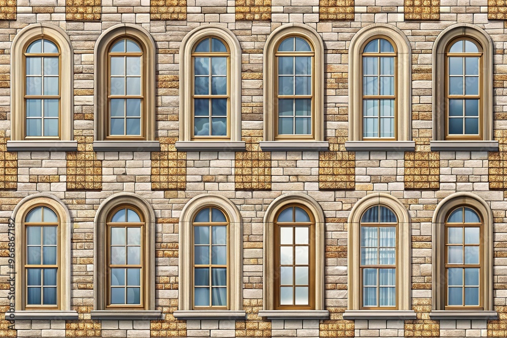 seamless pattern of windows with stone frame Panoramic seamless pattern of windows with stone frame Panoramic
