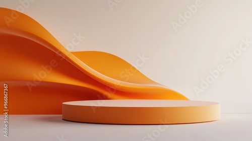 Matte orange podium with abstract cutout design, floating on a bright white background