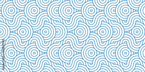 Overlapping creative diamond circle abstract blue pattern background with waves texture. geometric digital fabric pattern circles floral and spiral round lapping blue retro background.
