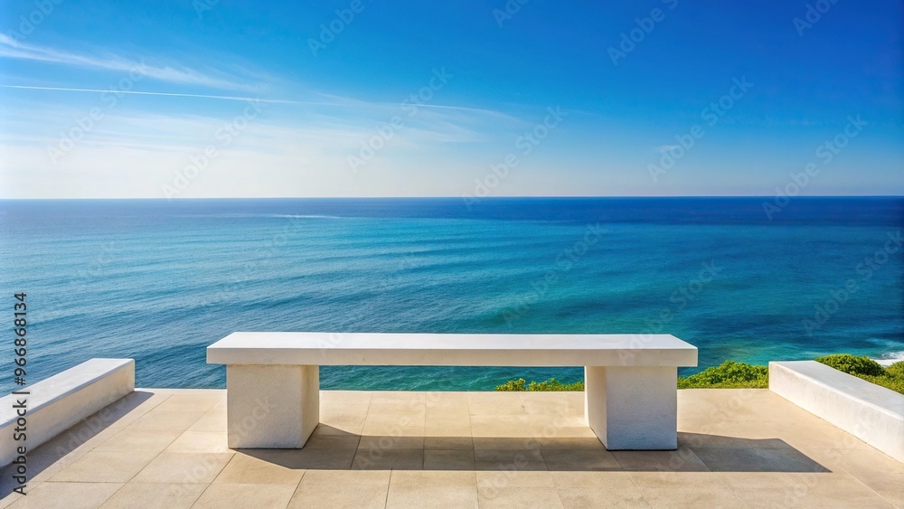 Fototapeta premium Seascape bench overlooking the ocean at dusk