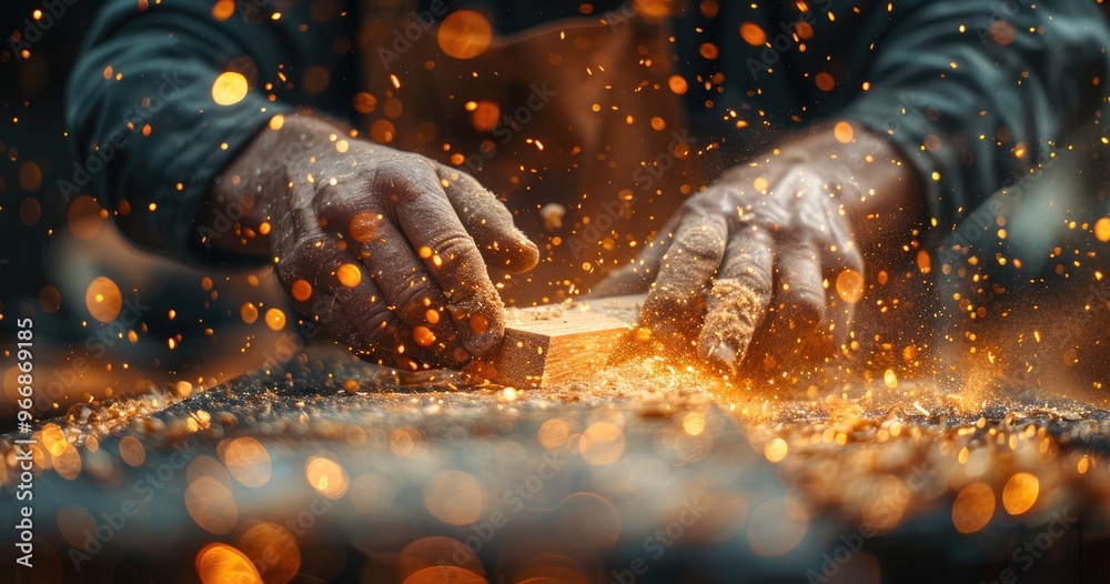 A closeup of hands carving wood, atmosphere of craftsmanship. A closeup of hands carving wood, atmosphere of craftsmanship.
