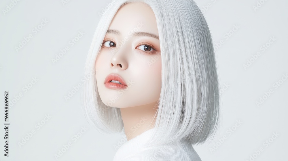 Young Woman with White Hair and Minimal Makeup  Portrait of Beautiful Female Model