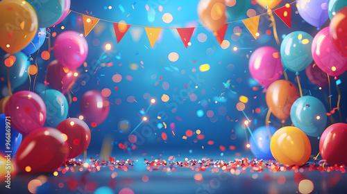 Birthday background theme bright colors with floating balloons, colorful abstract holiday, birthday cards, and invitation designs in a festive celebration theme 