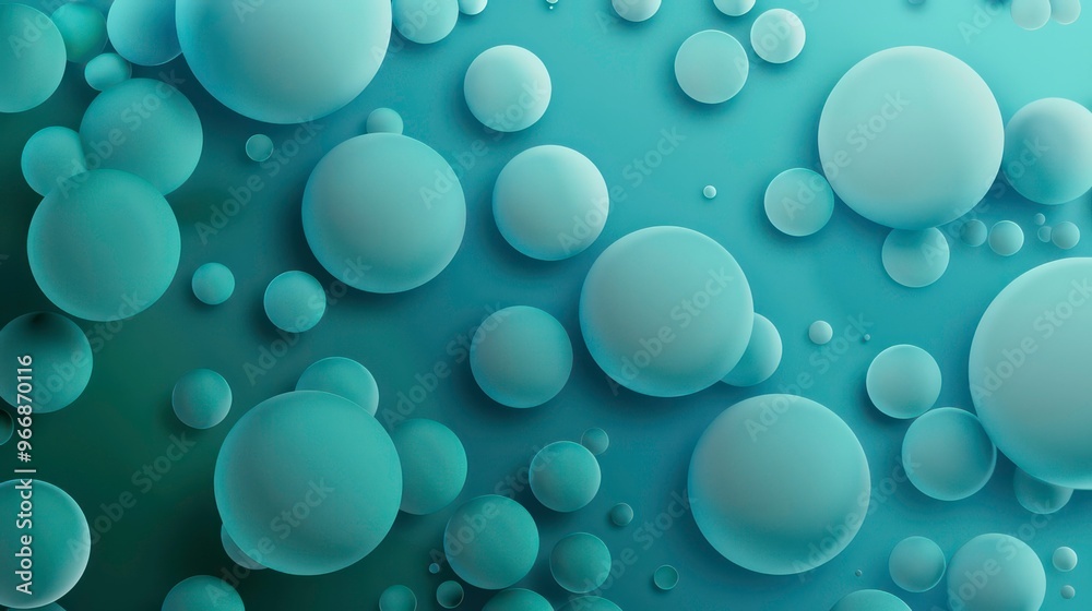 Abstract background with 3D spheres floating on a gradient turquoise blue surface.