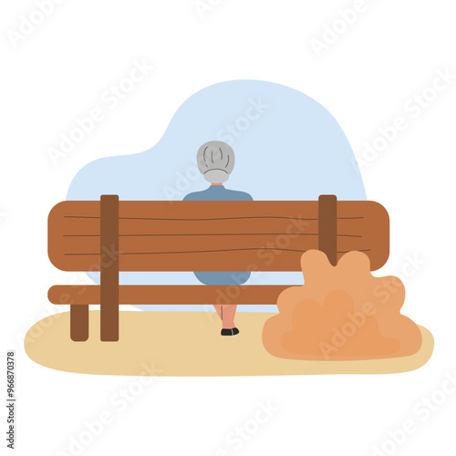 An elderly woman sitting on a bench