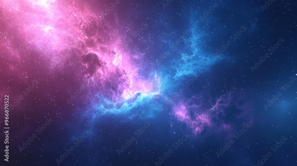 Fototapeta premium Cosmic Nebula with Pink and Blue Swirls and Scattered Stars