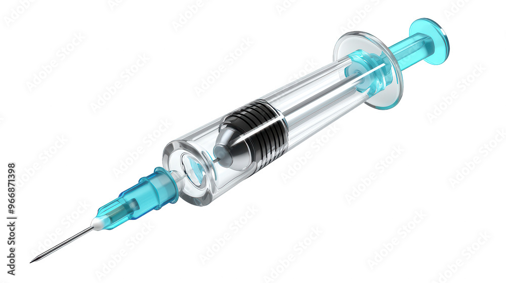 A sterile and professional image of a syringe with a blue plunger, isolated on a white background. Perfect for medical, healthcare, and pharmaceutical illustrations. A sterile and professional image of a syringe with a blue plunger, isolated on a white background. Perfect for medical, healthcare, and pharmaceutical illustrations.