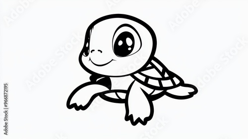 Cute Cartoon Turtle Illustration Black and White Design