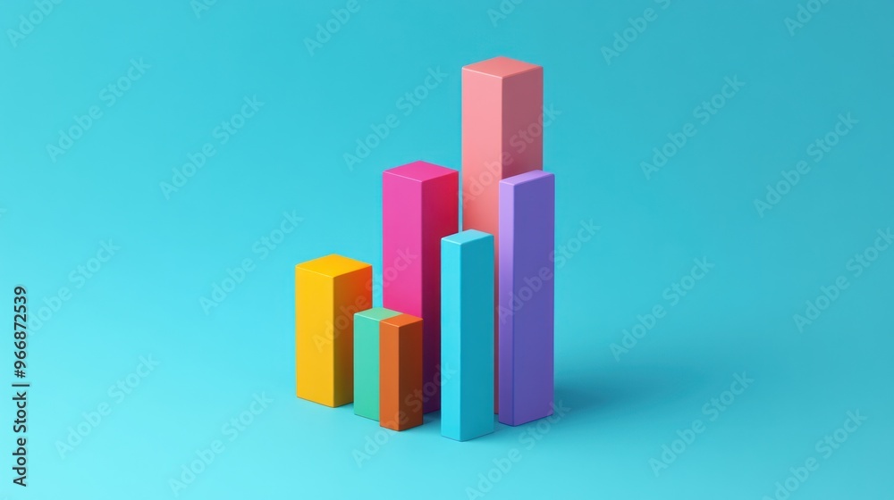 Colorful 3D Bar Graph on Blue Background Colorful 3D Bar Graph on Blue Background