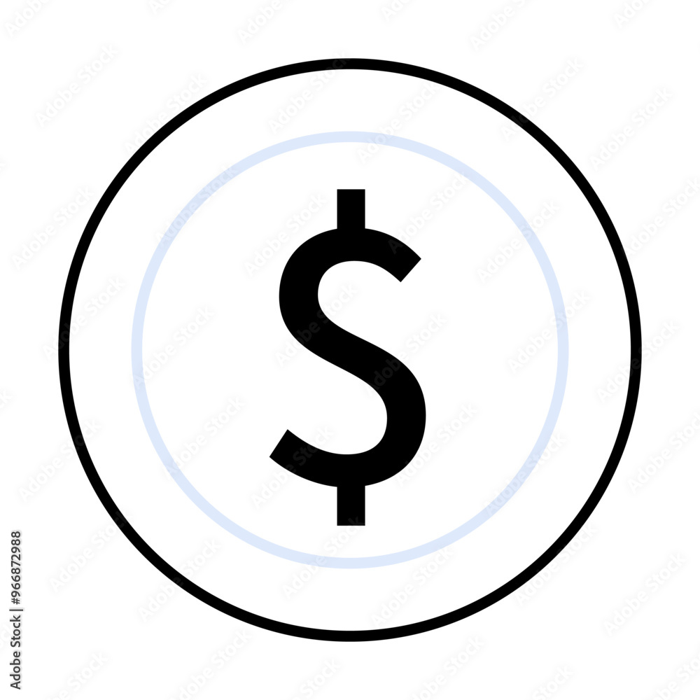 A black dollar symbol is centered in a double-lined circle with white background. Ideal for finance, banking, currency, economy, and budgeting themes. A black dollar symbol is centered in a double-lined circle with white background. Ideal for finance, banking, currency, economy, and budgeting themes.