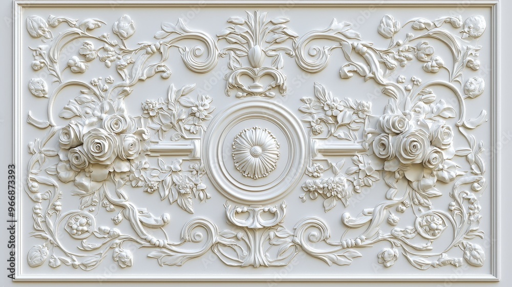 Obraz premium White Floral Ornament Rococo Style Decorative Wall Panel