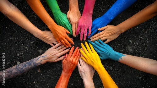 Hands Joined in a Circle - Strenght in Togetherness - All for One - Diversity Concept
