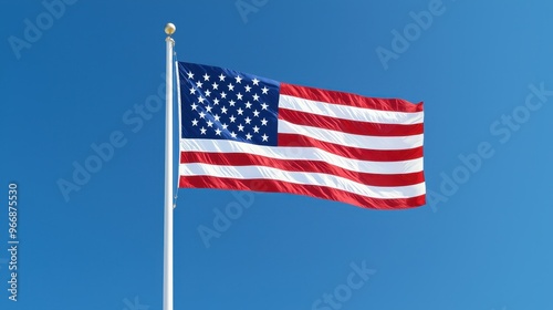 American Flag Waving in Blue Sky