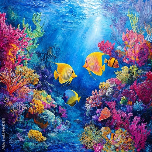 Tropical Fish on Vibrant Coral Reef, underwater scene photo