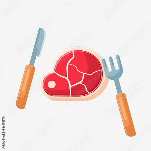 Flat illustration peace of meat cuts, barbeque grill