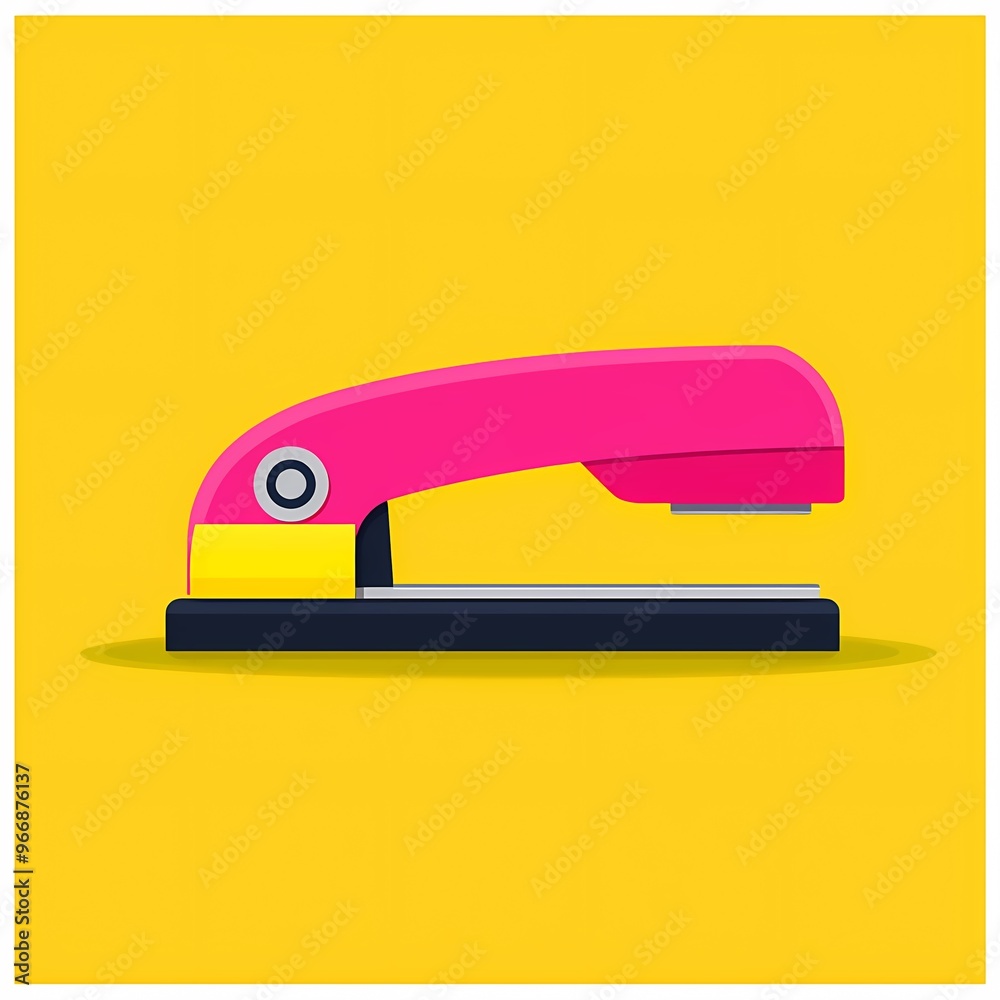 Colorful pink stapler on a vibrant yellow background, offering a playful touch. Colorful pink stapler on a vibrant yellow background, offering a playful touch.