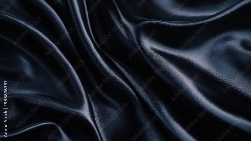 Fototapeta premium The fabric displays a rich, deep black hue, flowing gracefully with soft folds that enhance its luxurious texture and elegant appearance under gentle light