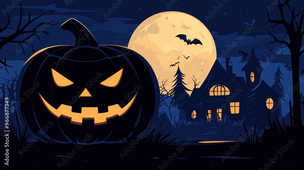 Halloween Jack o lantern with Haunted House and Full Moon Halloween Jack o lantern with Haunted House and Full Moon