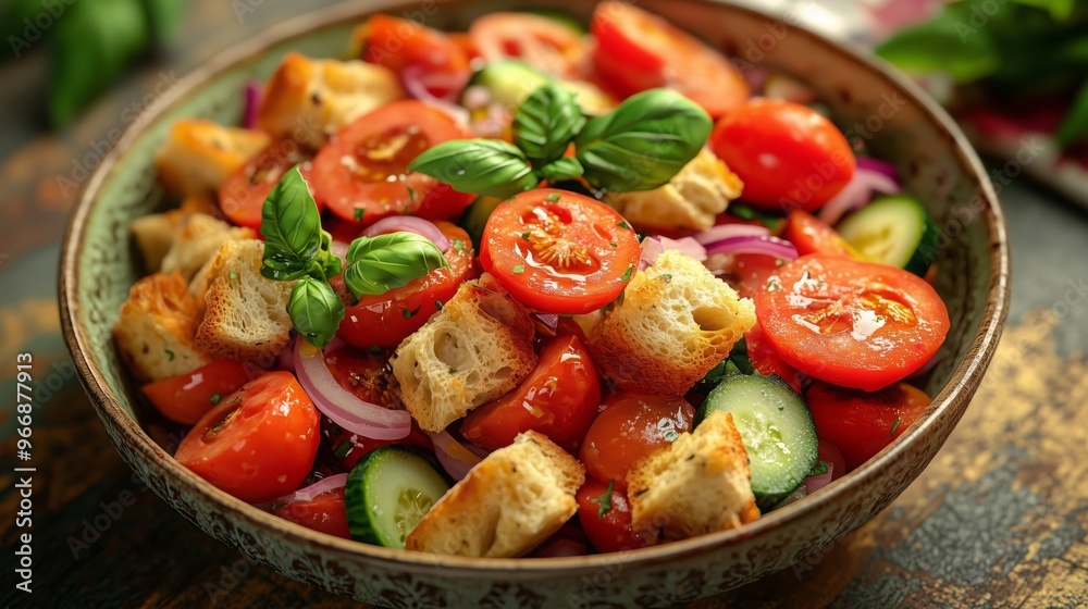 Italian Panzanella salad with tomatoes and soaked bread Italian Panzanella salad with tomatoes and soaked bread