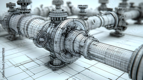 A 3D wireframe model of ind...