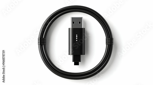 A black USB cable coiled ne...