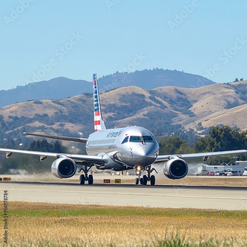 USA American Eagle Airlines Embraer ERJ-175 is taxiing to runway for departure at San Jose Mineta International Airport (SJC). photo