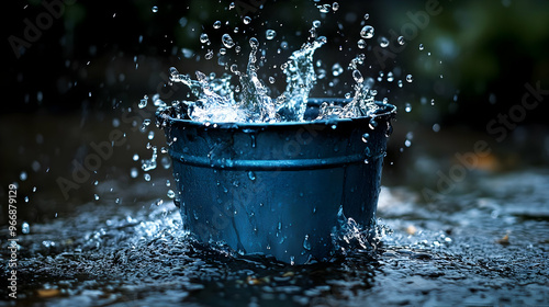 A blue bucket splashes as w...