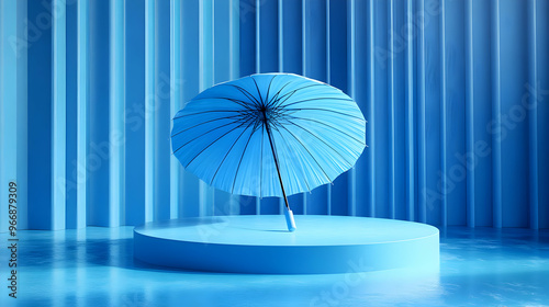 A blue umbrella stands on a...