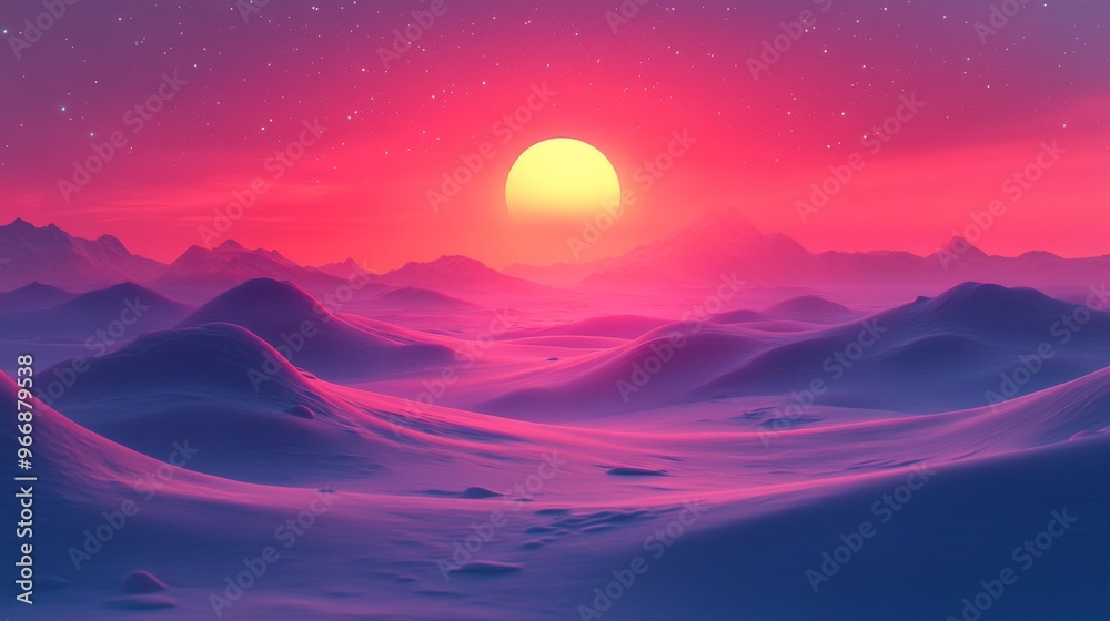 A Pink and Purple Sunset Over a Desert Landscape A Pink and Purple Sunset Over a Desert Landscape