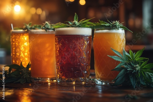Cannabis-Themed Craft Beers and Drinks on a Table
